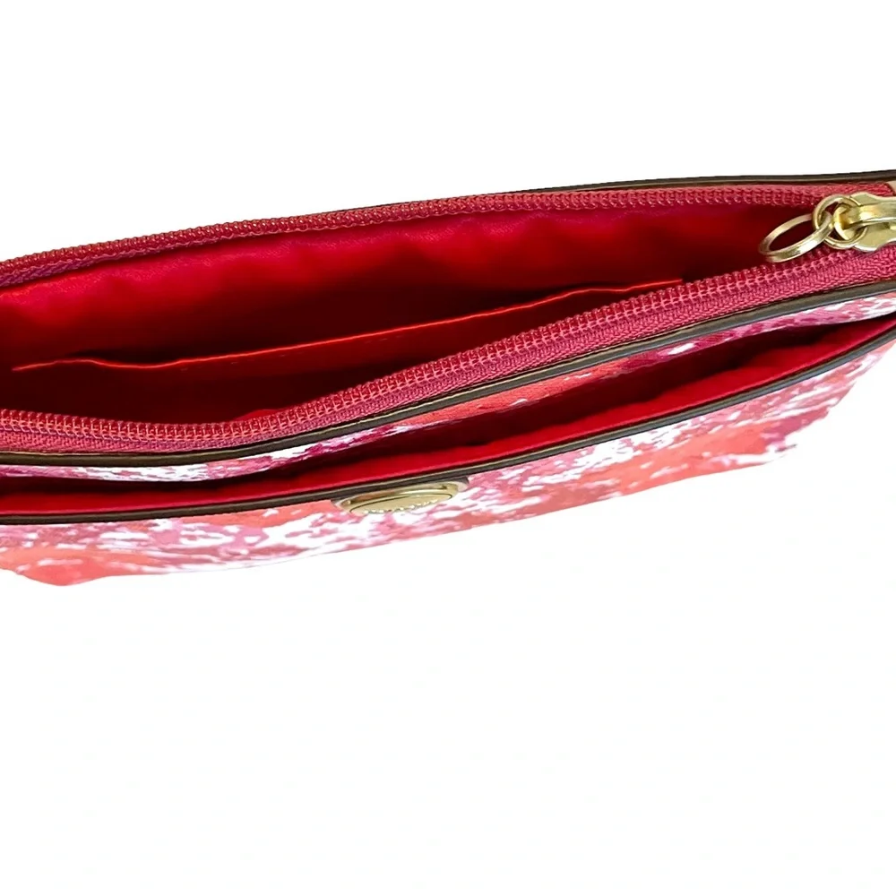 Coach Vintage Pink White Orange Red Coated Canvas/Leather Mini Wristlet/Clutch